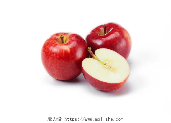 白底水果美味水果苹果红苹果两个苹果半个苹果